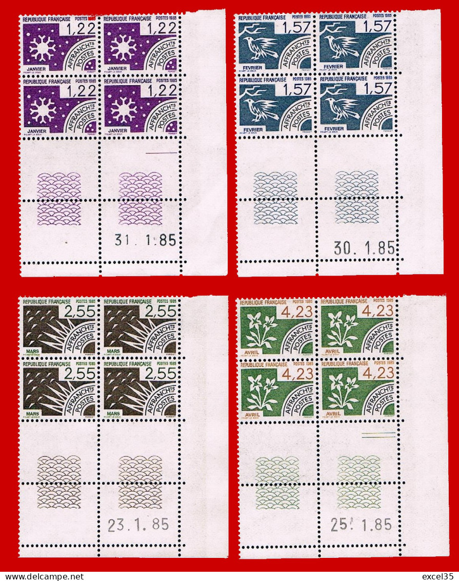  YVERT N° 186 à 189 PREOBLITERES 4 COIN DATES 1985 - SCAN RECTO-VERSO = SANSURPRISE - Precancels