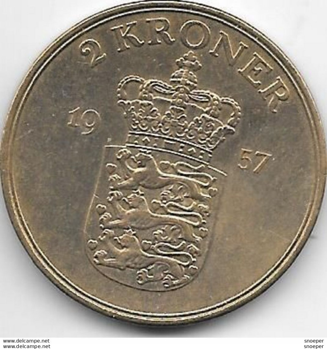 *denmark 2 Kroner  1957 Km 838.2   Xf+ /ms60 - Danemark