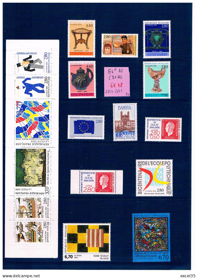 1994 - LOT De Timbres-poste N** / MNH YVERT Entre Les N° 2854 Et 2871 à 1 € Pour 10 Francs De Faciale Utile.  - 1990-1999