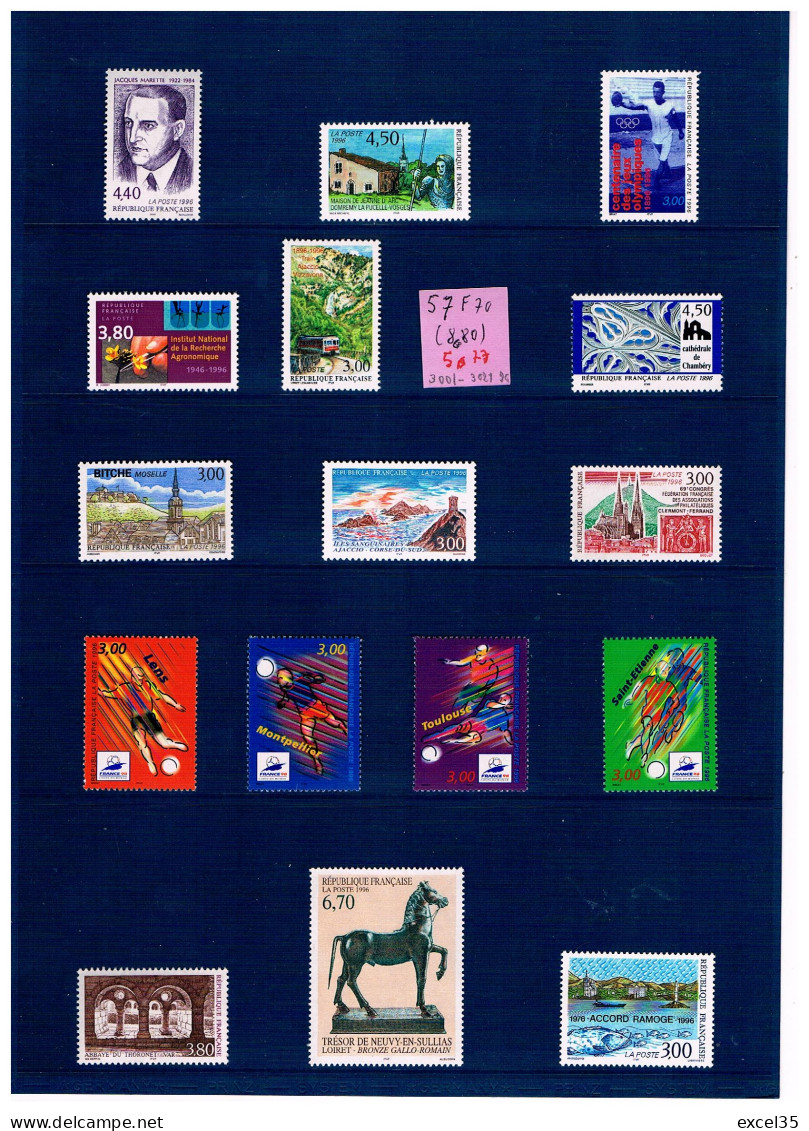 1996 - LOT De Timbres-poste N** / MNH YVERT Entre Les N° 3001 Et 3021 à 1 € Pour 10 Francs De Faciale Utile.  - 1990-1999