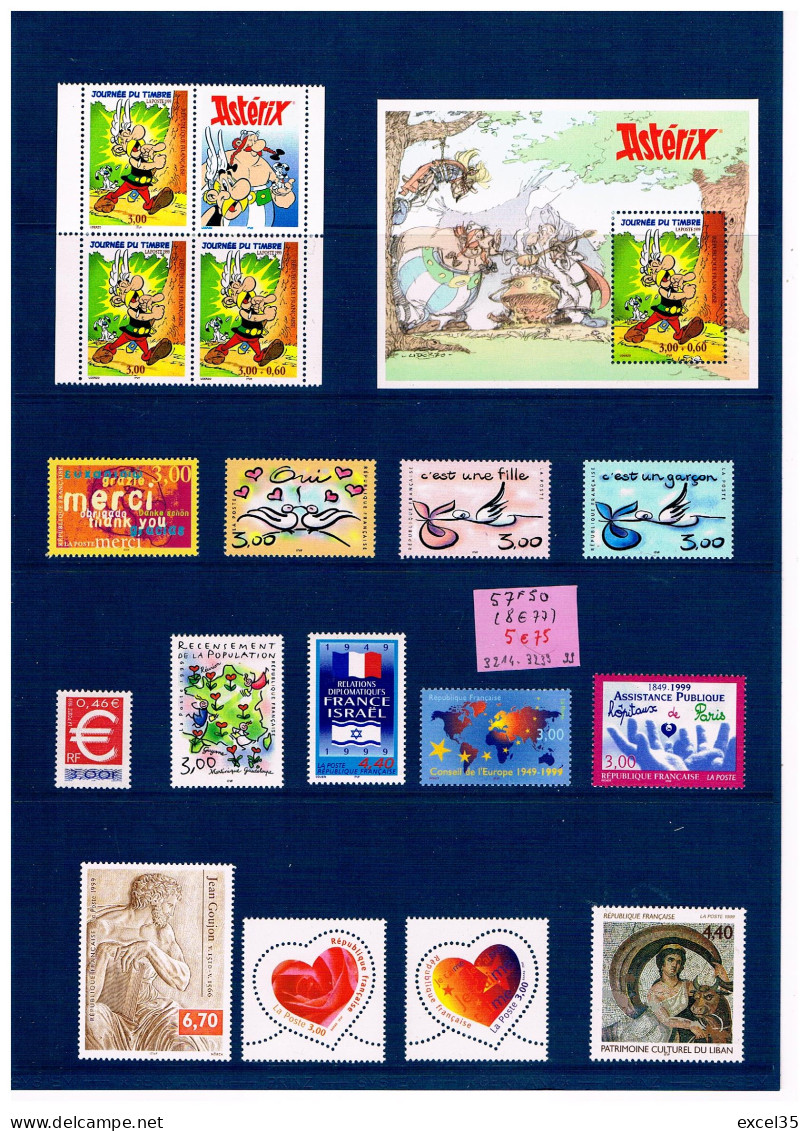 1999 - LOT De Timbres-poste N** / MNH YVERT Entre Les N° 3214 Et 3239 à 1 € Pour 10 Francs De Faciale Utile.  - 1990-1999