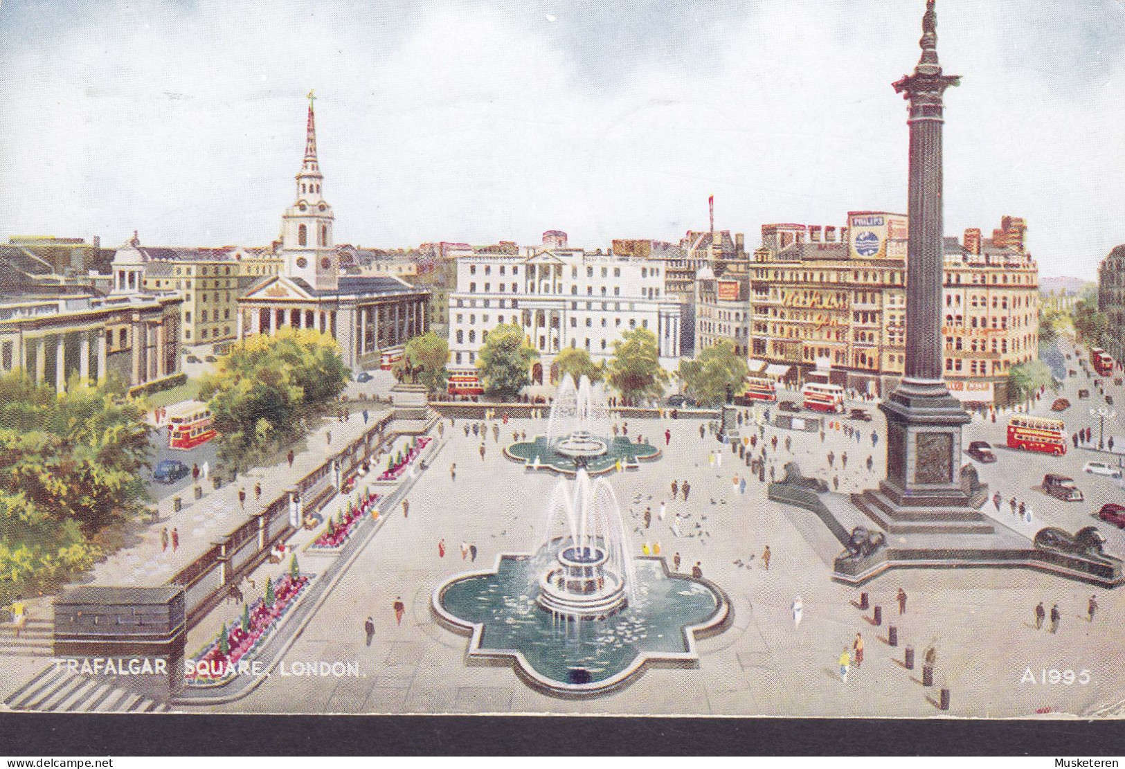 United Kingdom PPC Trafalgar Square, London Art Colour Valentine & Sons LONDON 1953 COPENHAGEN Denmark QEII. - Trafalgar Square