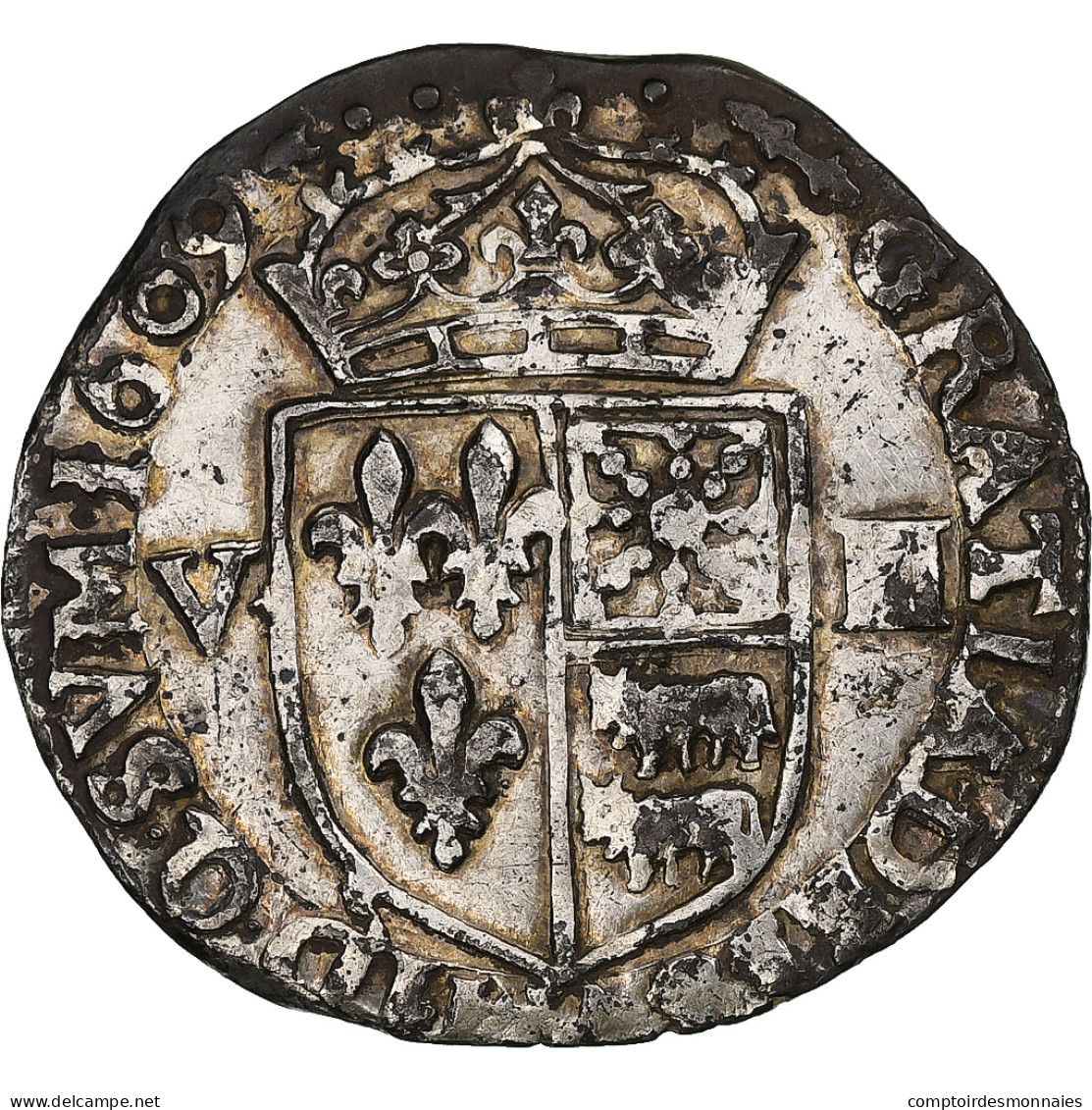 France, Henri IV, 1/8 Écu De Béarn, 1609, Morlaas, Très Rare, TTB, Argent - 1589-1610 Enrico IV