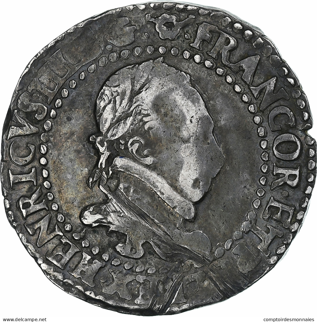 France, Henri III, 1/2 Franc Au Col Plat, 1587, Rouen, TB+, Argent, Gadoury:487 - 1574-1589 Heinrich III.