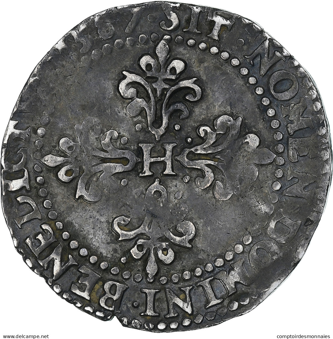 France, Henri III, 1/2 Franc Au Col Plat, 1587, Rouen, TB+, Argent, Gadoury:487 - 1574-1589 Enrique III