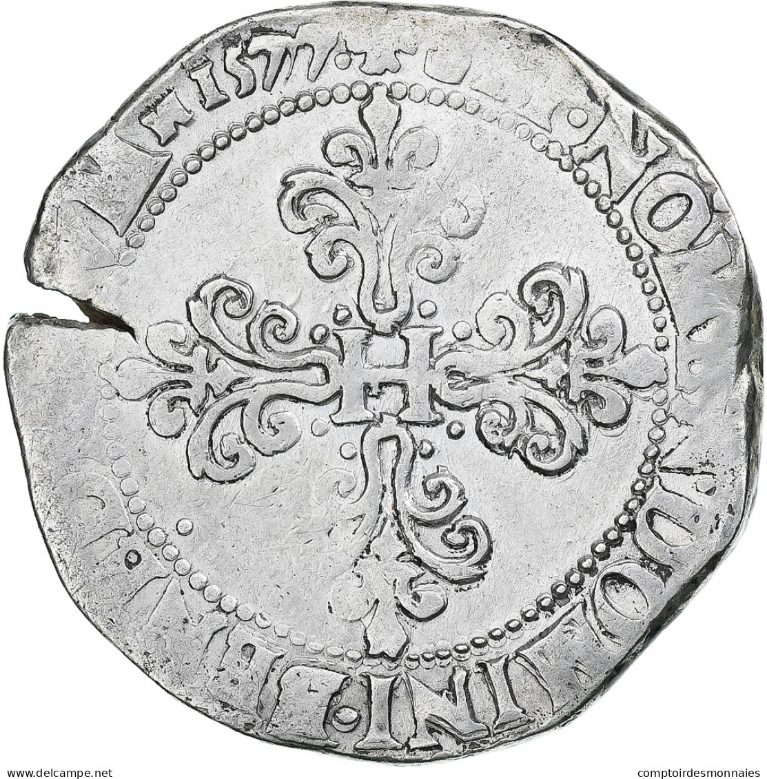 France, Henri III, Franc Au Col Plat, 1577, Paris, TB+, Argent, Gadoury:496 - 1574-1589 Enrique III
