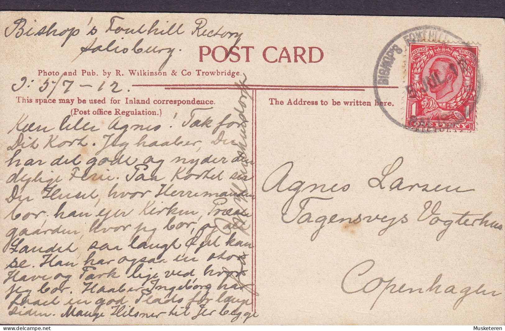 United Kingdom PPC Fonthill House R. Wilkinson& Co. Trowbridge. BISHOP'S FONTHILL Salisbury 1912 Denmark (2 Scans) - Salisbury