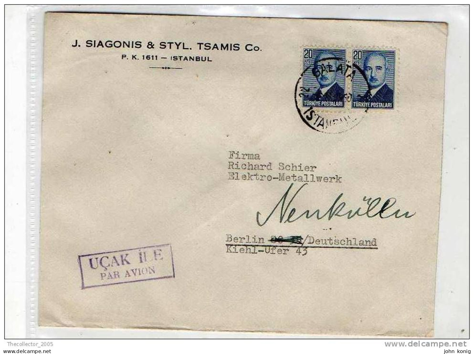 LETTERA ANNI '50 DA TURCHIA A GERMANIA (BERLINO) - LETTER (OF '50s) FROM TURKEY TO GERMANY-BERLIN - FDC