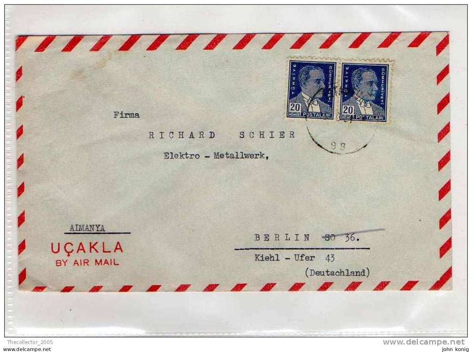 LETTERA ANNI '50 DA TURCHIA A GERMANIA (BERLINO) - LETTER (OF '50s) FROM TURKEY TO GERMANY-BERLIN - FDC