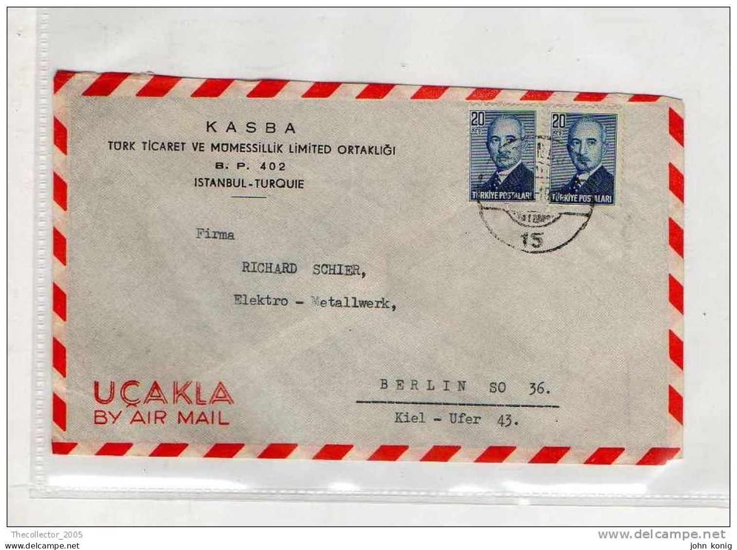 LETTERA ANNI '50 DA TURCHIA A GERMANIA (BERLINO) - LETTER (OF '50s) FROM TURKEY TO GERMANY-BERLIN - FDC