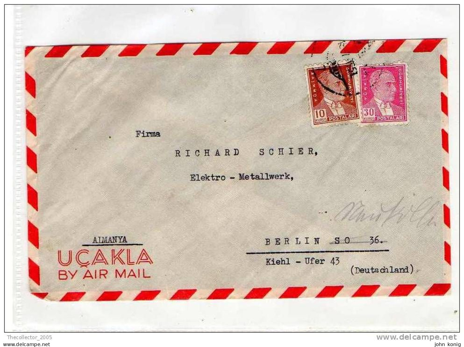 LETTERA ANNI '50 DA TURCHIA A GERMANIA (BERLINO) - LETTER (OF '50s) FROM TURKEY TO GERMANY-BERLIN - FDC