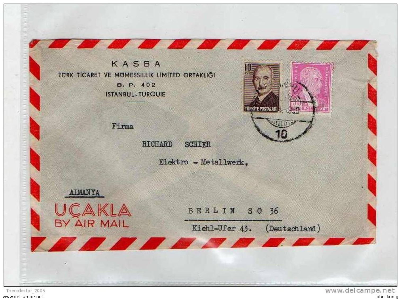 LETTERA ANNI '50 DA TURCHIA A GERMANIA (BERLINO) - LETTER (OF '50s) FROM TURKEY TO GERMANY-BERLIN - FDC