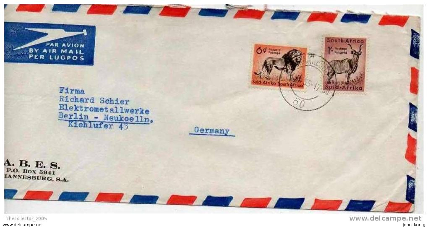 Sudafrica - South Africa - Lettera Busta Letter Cover Briefe - From South Africa To Germany (anni '50 - From'50s) - FDC