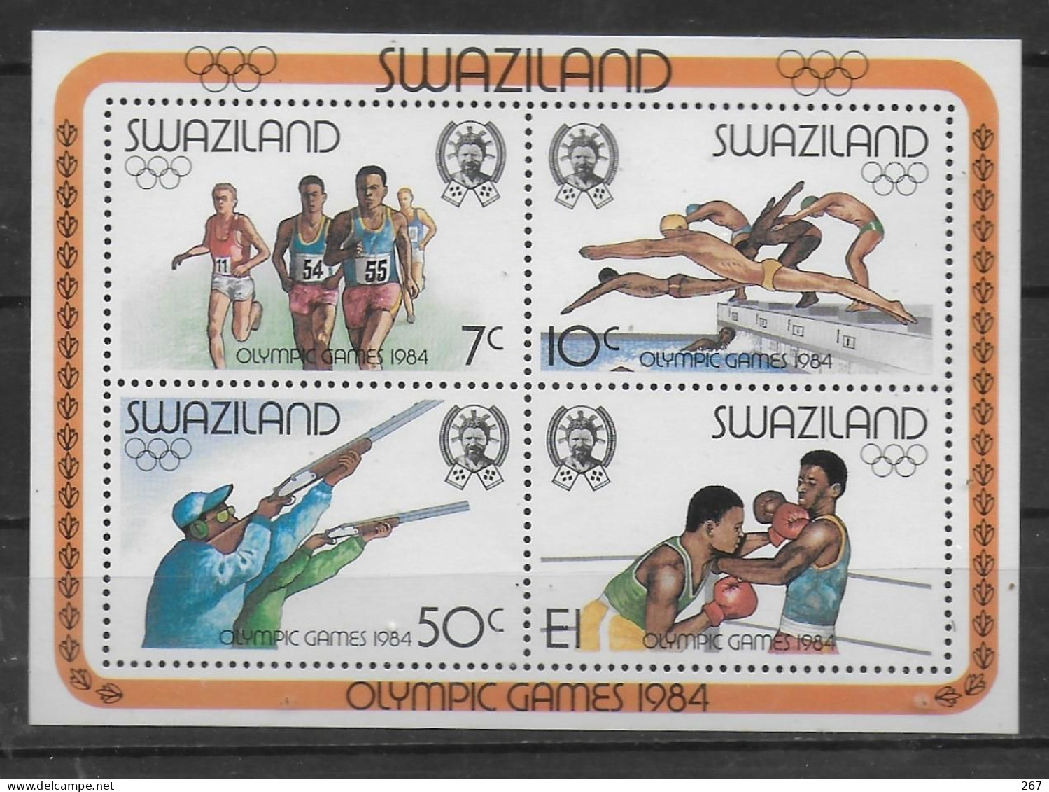 SWAZILAND  BF 10  * *    Jo 1984  Tir Course Natation Boxe - Shooting (Weapons)