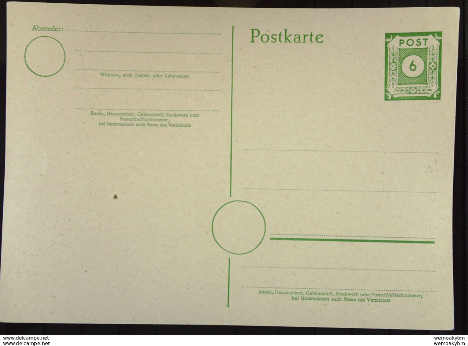 OPD: Gs-Karte Mit 6 Pf Ostsachsen Ungebraucht - Auflage Nur 602590 Stück!  Knr: P 8a - Postal  Stationery