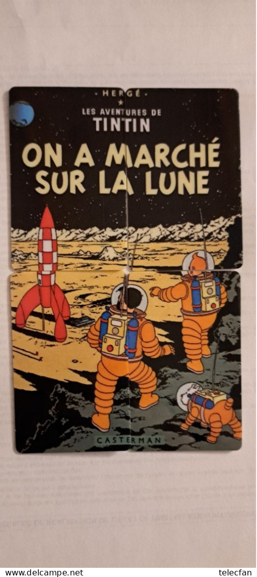 GB UK PREPAID PUZZLE 4 CARDS ON A MARCHE SUR LA LUNE TINTIN SUPERBE NUMEROTE VERSO UT - BD