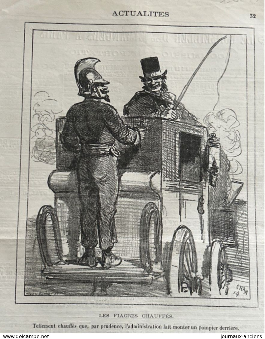 1879 POMPIERS - LES FIACRES CHAUFFÉS - ACTUALITÉS  Par CHAM - Mort D' Honoré DAUMIER - Journal LE CHARIVARI - Pompieri