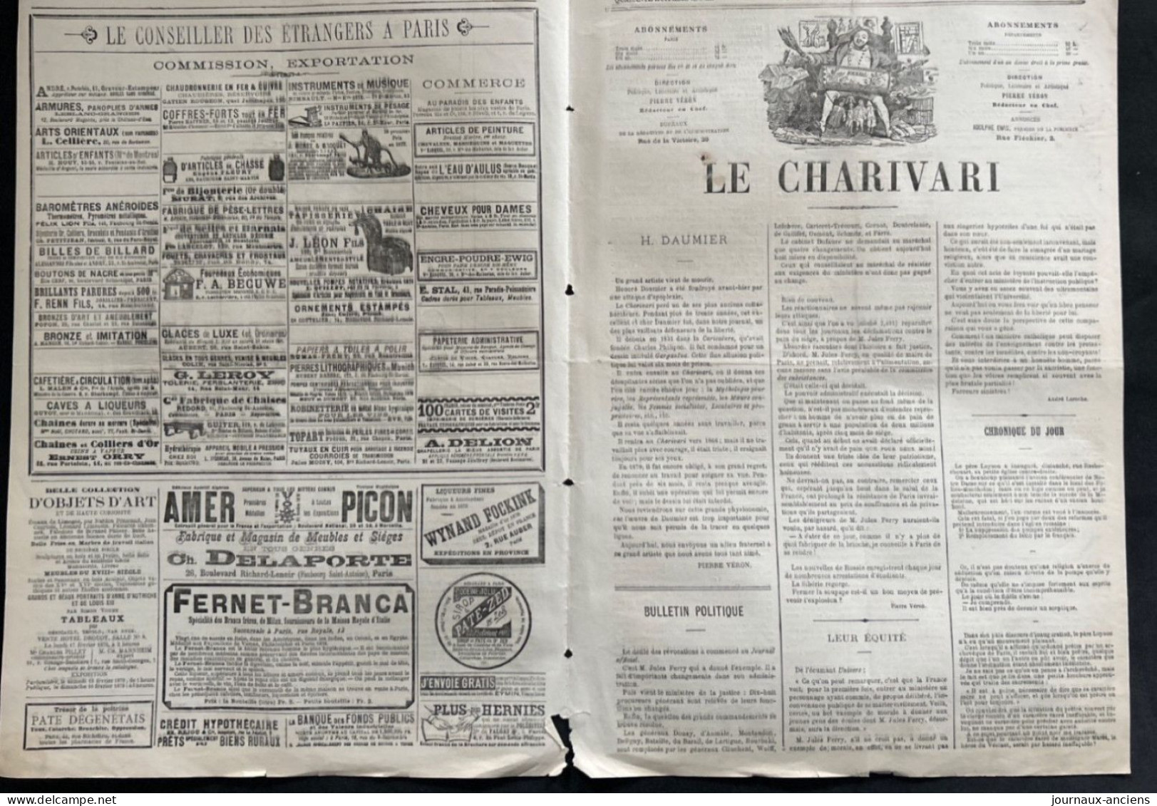 1879 POMPIERS - LES FIACRES CHAUFFÉS - ACTUALITÉS  Par CHAM - Mort D' Honoré DAUMIER - Journal LE CHARIVARI - Pompiers