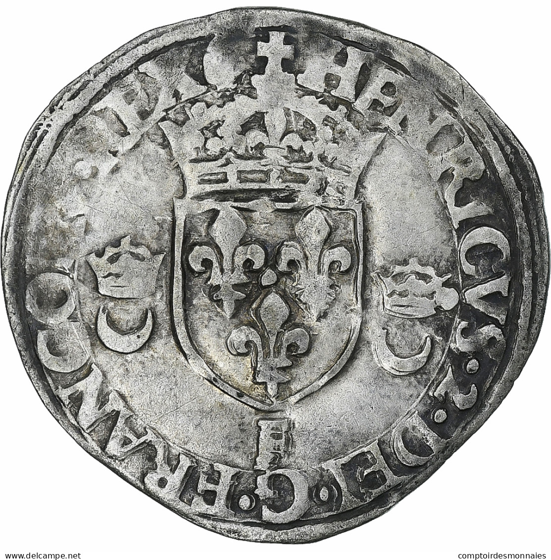 France, Henri II, Douzain Aux Croissants, 1550, Angers, TB+, Billon, Gadoury:357 - 1547-1559 Henri II