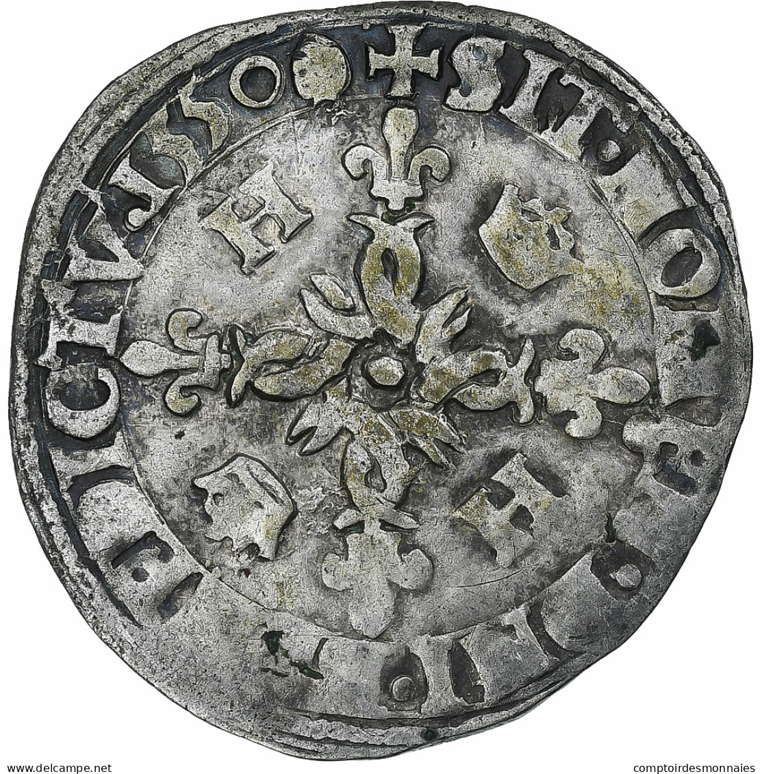 France, Henri II, Douzain Aux Croissants, 1550, Angers, TB+, Billon, Gadoury:357 - 1547-1559 Enrico II