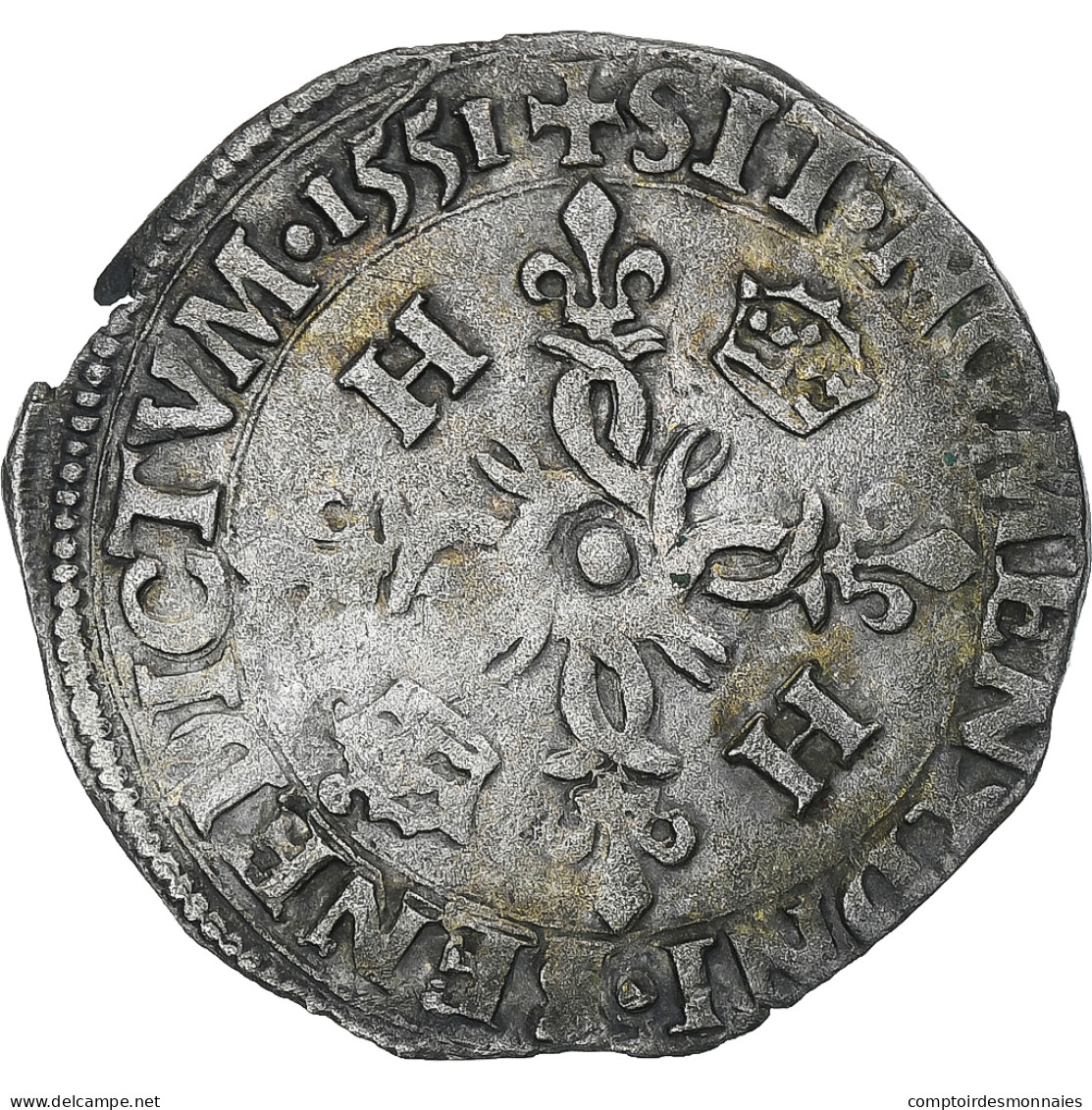 France, Henri II, Douzain Aux Croissants, 1551, Rouen, TTB, Billon, Gadoury:357 - 1547-1559 Enrique II