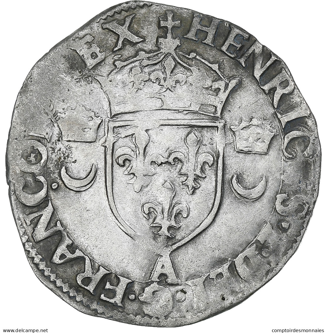 France, Henri II, Douzain Aux Croissants, 1557, Paris, TB+, Billon, Gadoury:357 - 1547-1559 Henry II