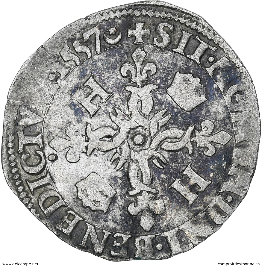 France, Henri II, Douzain Aux Croissants, 1557, Paris, TB+, Billon, Gadoury:357 - 1547-1559 Heinrich II.