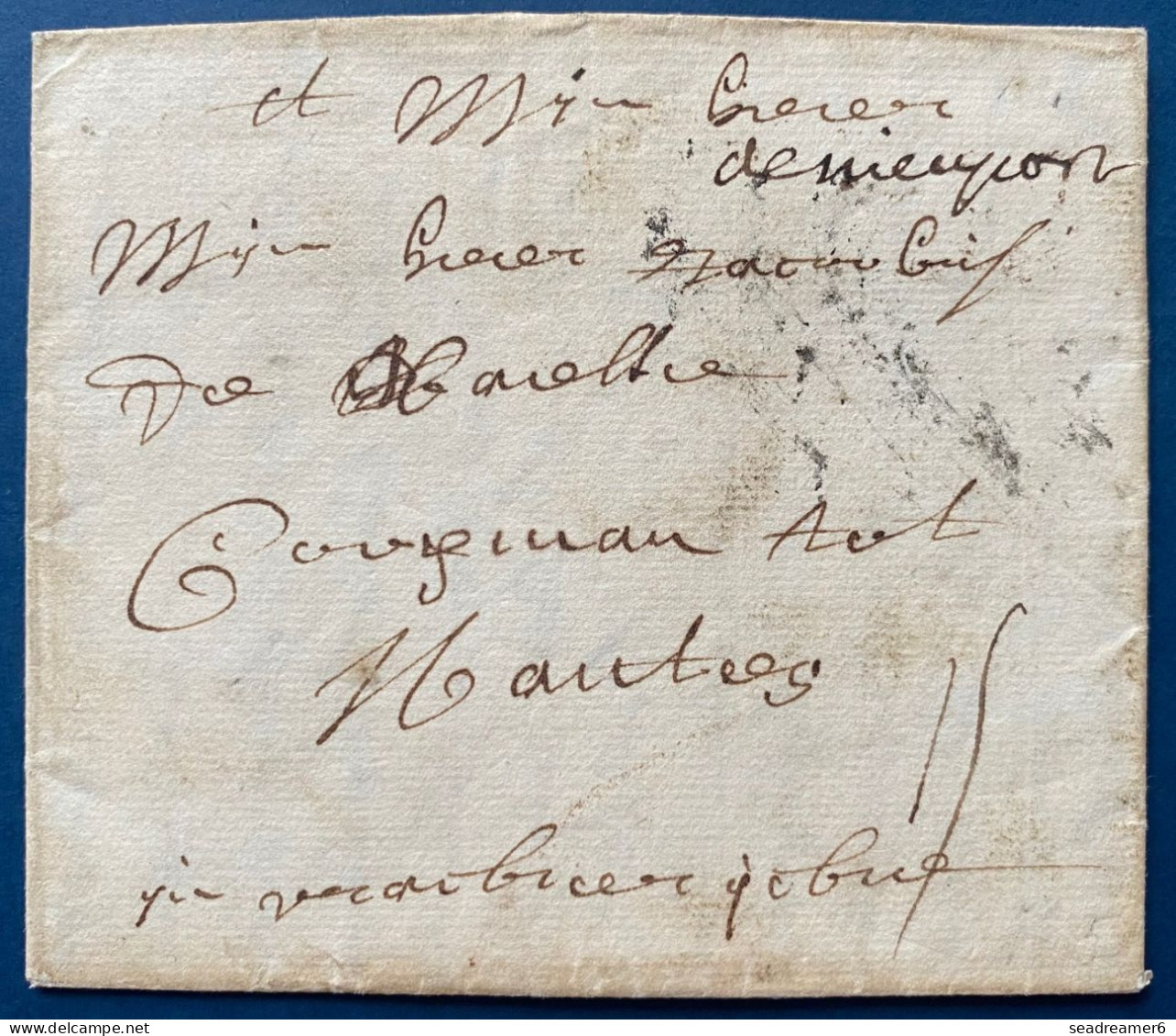 LETTRE 27 SEPT 1728 Marque Manuscrite " De Nieuport " (Ht 3 Indice 19) Pour NANTES FRANCE Par Voie Maritime + Taxe 15 - 1714-1794 (Pays-Bas Autrichiens)