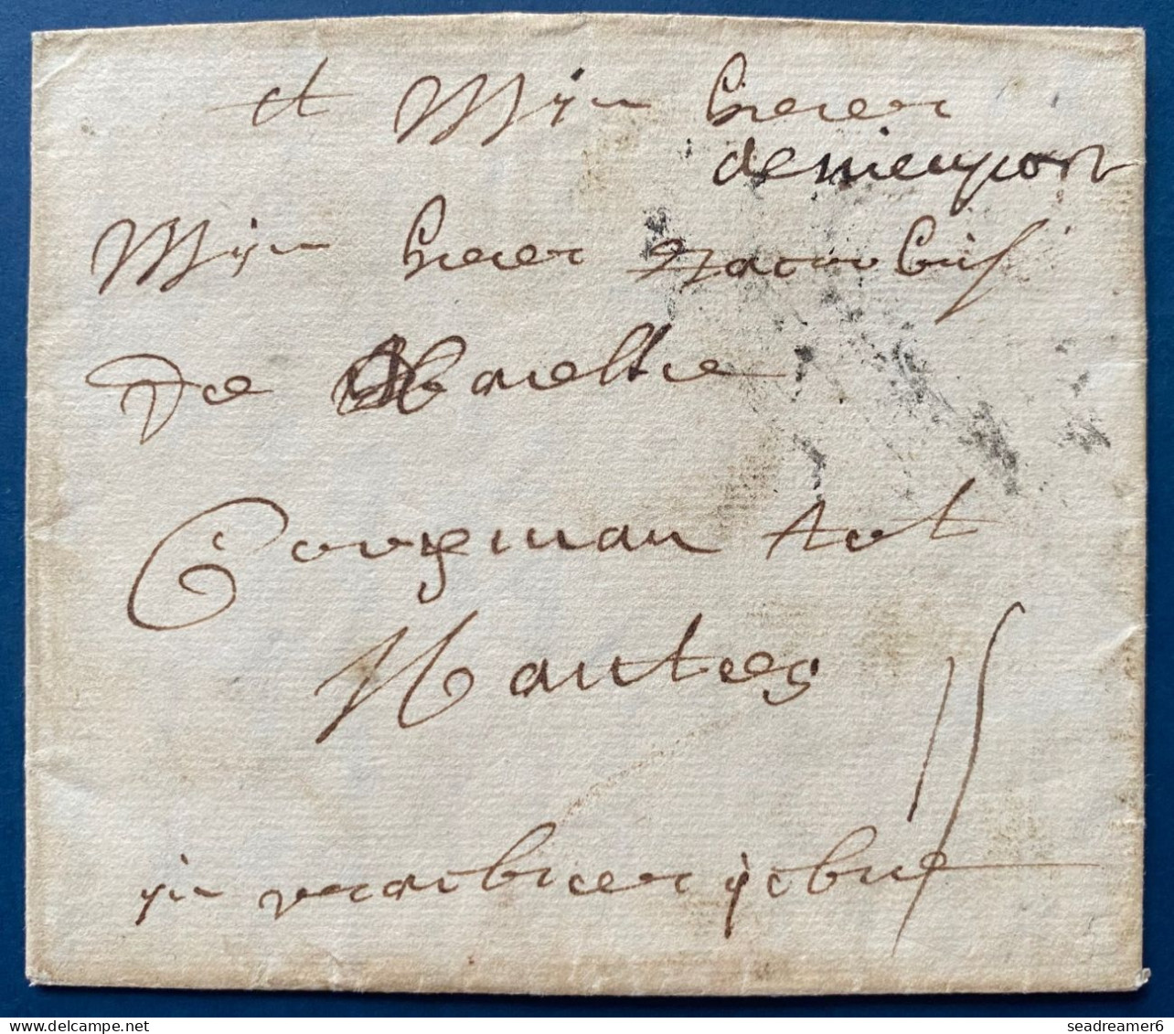 LETTRE 27 SEPT 1728 Marque Manuscrite " De Nieuport " (Ht 3 Indice 19) Pour NANTES FRANCE Par Voie Maritime + Taxe 15 - 1714-1794 (Oostenrijkse Nederlanden)