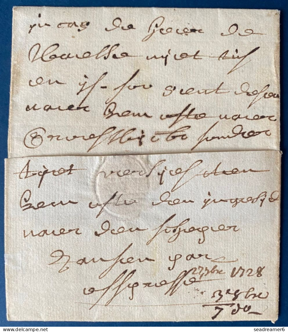 LETTRE 27 SEPT 1728 Marque Manuscrite " De Nieuport " (Ht 3 Indice 19) Pour NANTES FRANCE Par Voie Maritime + Taxe 15 - 1714-1794 (Pays-Bas Autrichiens)