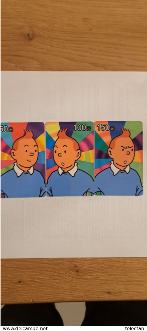 CHINE  PREPAID SET 3 CARDS  TINTIN SUPERBE 50U 100U 150U UT NO CURRENT - BD