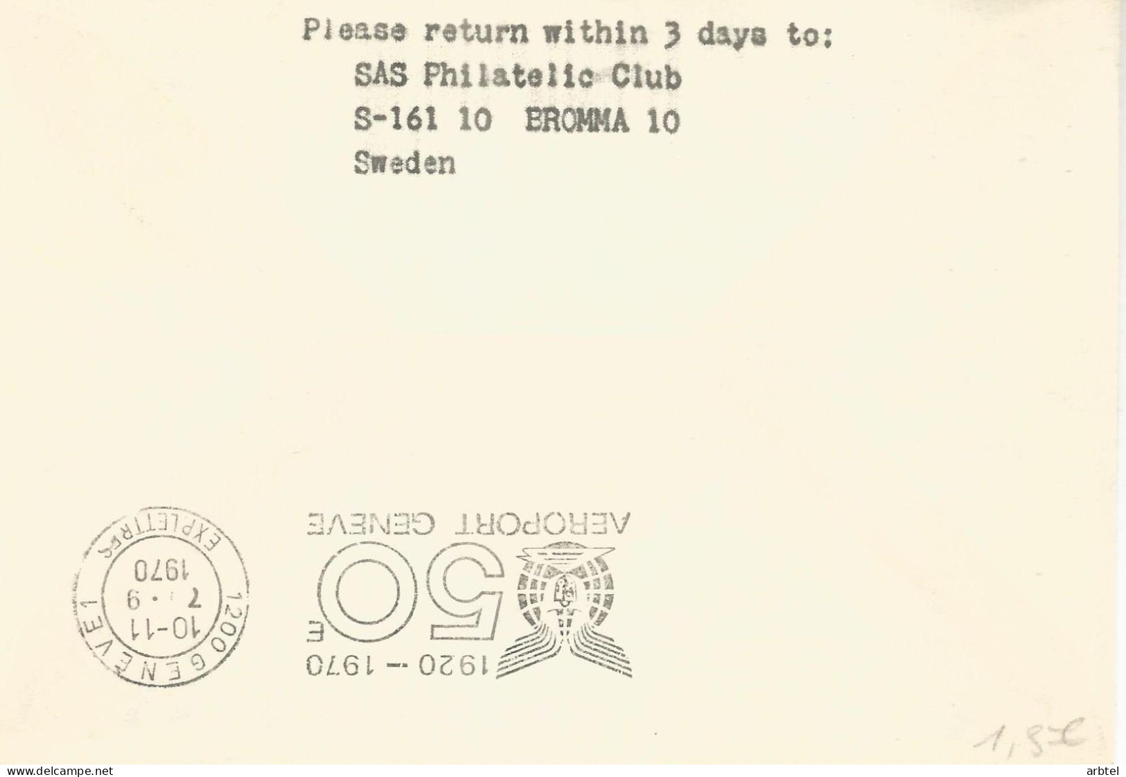 SUECIA CC PRIMER VUELO SAS STOCKHOLM GENEVE 1970 MAT AEROPORT GENEVE - Lettres & Documents