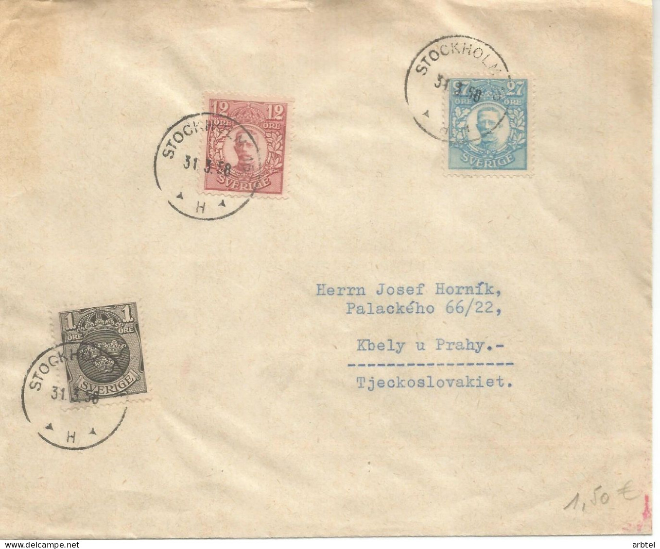 SUECOA STOCKHOLM 1958 A KBELY PRAHY CHECOSLOVAQUIA - Lettres & Documents