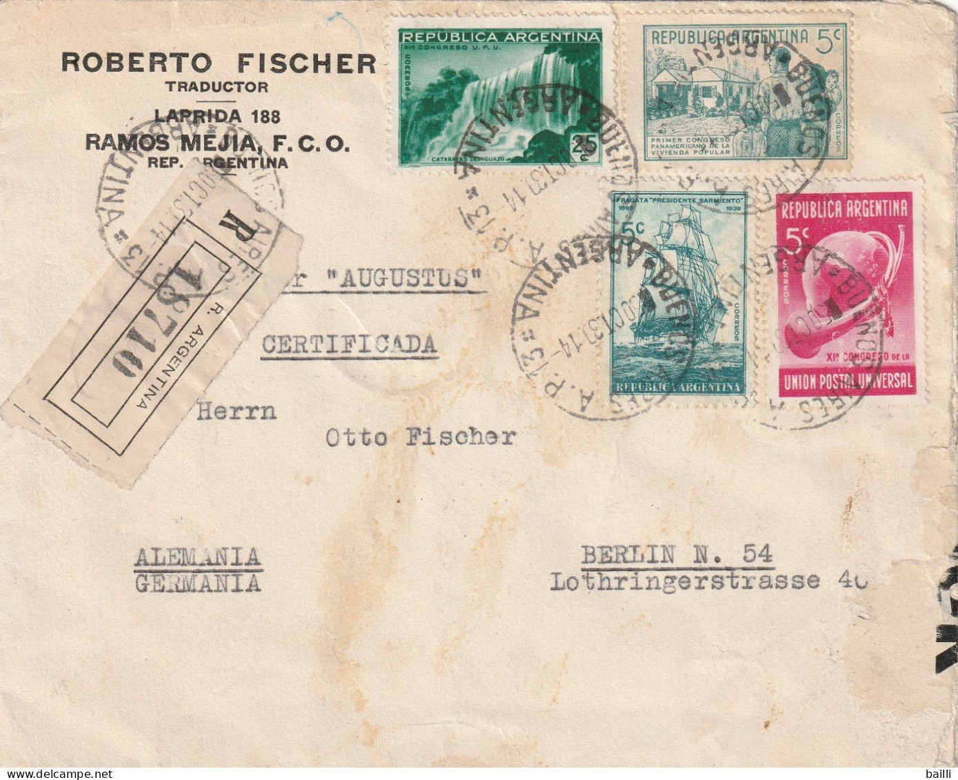 Argentine Lettre Recommandée Censurée Pour L'Allemagne 1939 - Covers & Documents