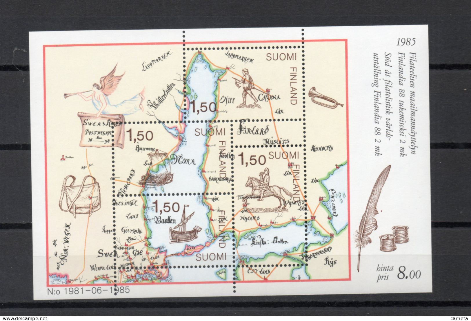 FINLANDE  BLOC  N° 1   NEUF SANS CHARNIERE  COTE  16.50€    BATEAUX CARTE EXPOSITION PHILATELIQUE - Blocks & Kleinbögen