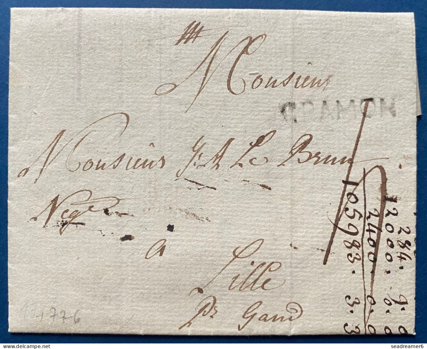 LETTRE 12 DEC 1776 Marque 34 X 5 Mm " GRAMONT" (Ht 9 Indice 12) Pour LILLE Par GAND Manuscrite + Taxe 4 TTB - 1714-1794 (Paises Bajos Austriacos)