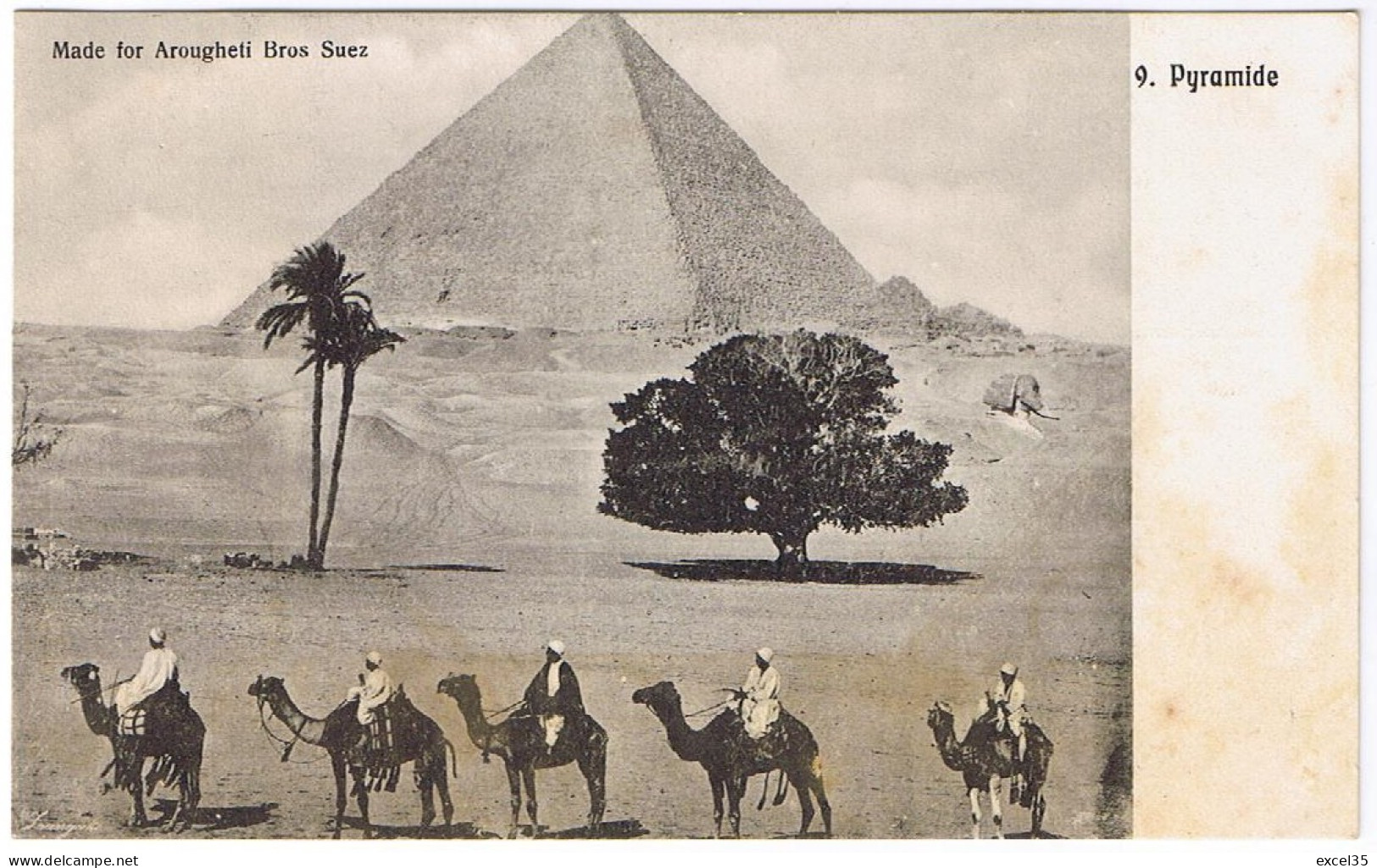 CPA DND NV - PYRAMIDE Avec Une Caravane De Chameaux - N° 9 Made For AROUGHETI BROS SUEZ - Non Voyagée, Dos Non Divisé - - Pyramides