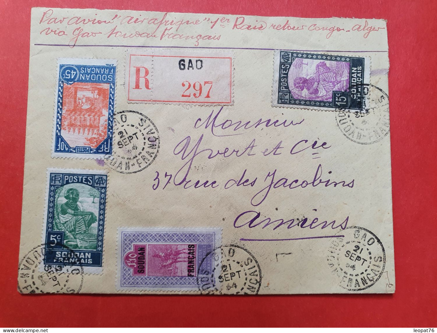 Soudan - Enveloppe En Recommandé De Gao Pour Amiens Par 1er Vol En 1934 - D 19 - Covers & Documents