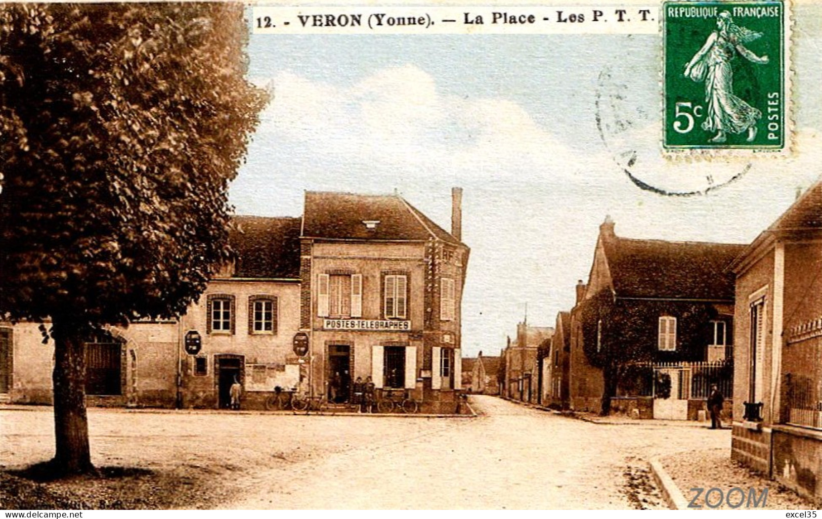 89 VERON - LA PLACE, LES P.T.T. - CPA GP Colorisée V RR Devanture Postes Télégraphes PTT - Veron