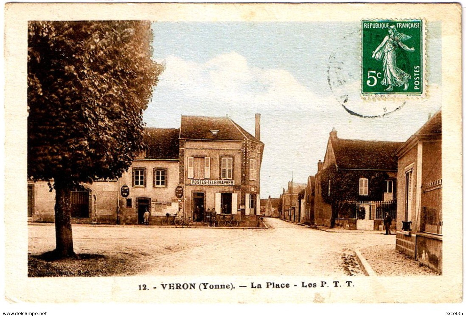 89 VERON - LA PLACE, LES P.T.T. - CPA GP Colorisée V RR Devanture Postes Télégraphes PTT - Veron