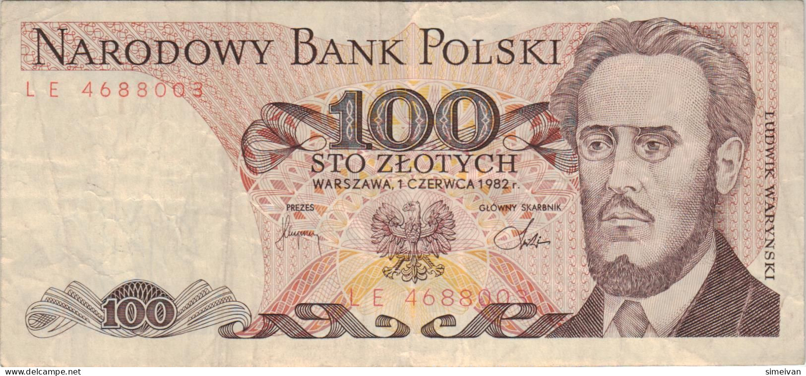 Poland 100 Zlotych 1982 P-143d Banknote Europe Currency Pologne Polen #5302 - Polonia