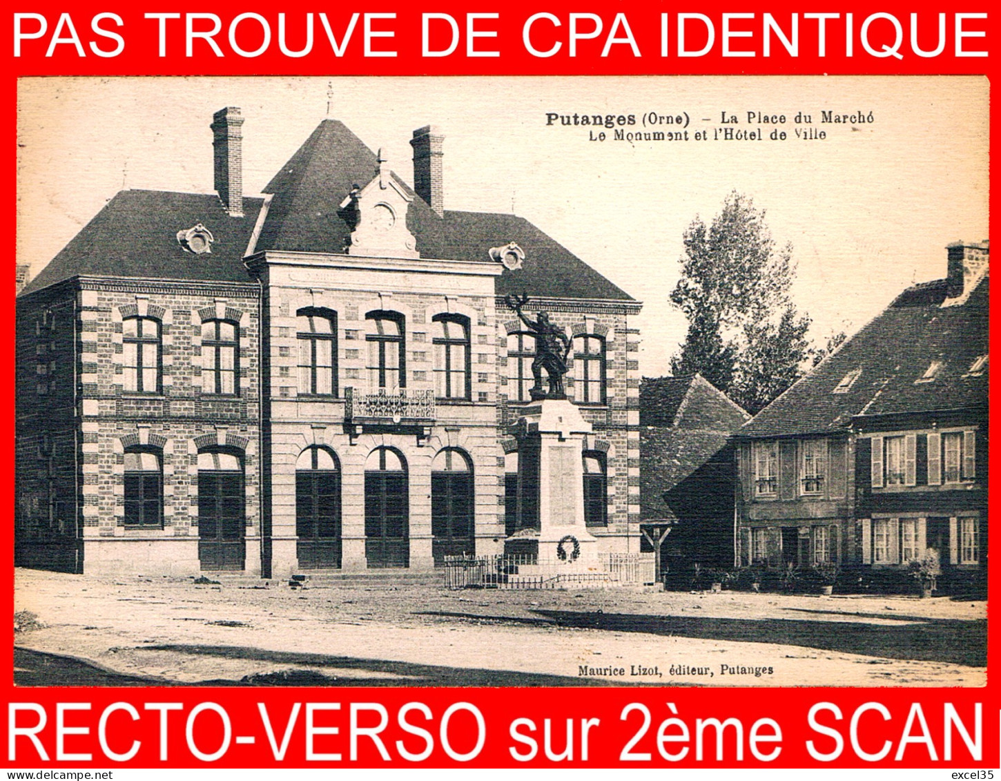 CPA RR V TOUTE SEULE - 61 PUTANGES - La Place Du Marché, Le Monument Et L'Hôtel De Ville -Editeur Maurice LIZOT Putanges - Putanges