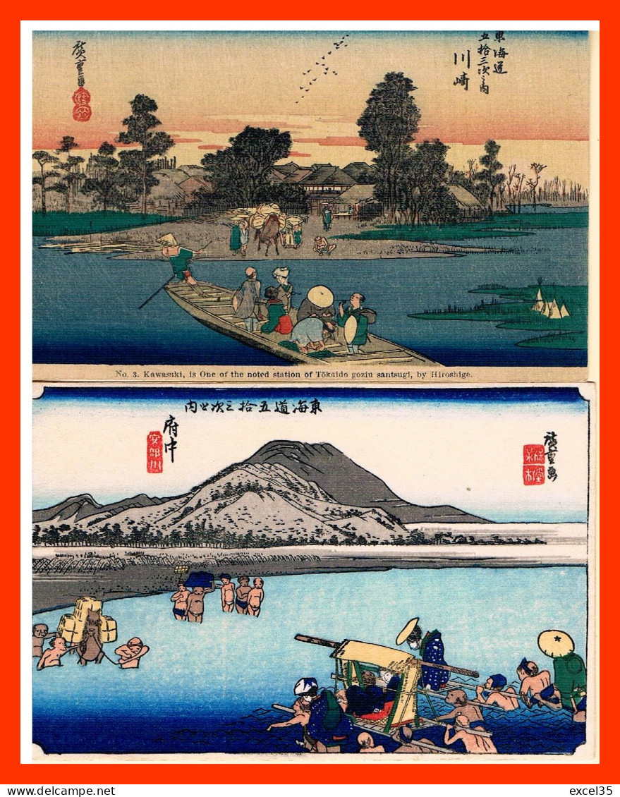 TWO CPA NV GP ILLUSTRATEUR -  N° 3. KAWASKI,IN ONE OF THE NOTED STATION OF TOKAIDO GOZIUSANTSUGI, By HIROSHIGE - Sammlungen & Sammellose