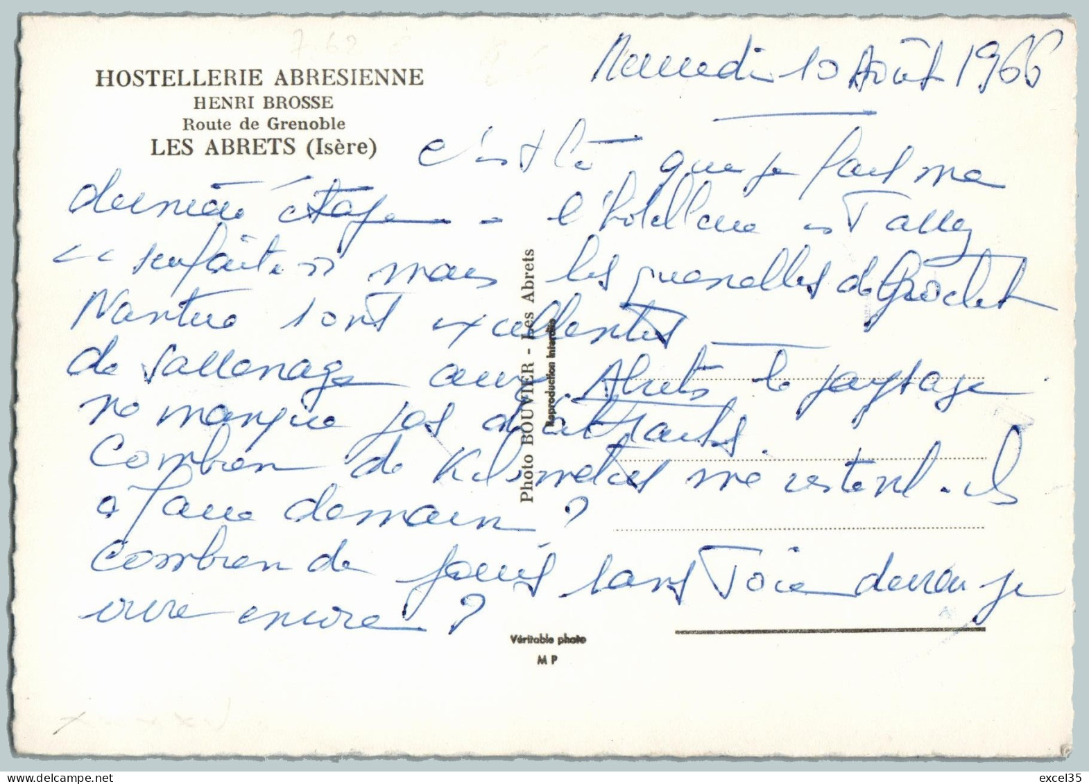 38 LES ABRETS - 2 CARTE PHOTO - HOSTELLERIE ABRESIENNE - Henri BROSSE Route De Grenoble - PHOTO BOUVIER - Les ALBRETS - Les Abrets