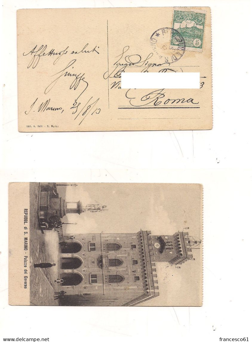 4803) SAN MARINO 5c Isolato 1910 CARTOLINA X ROMA - Storia Postale