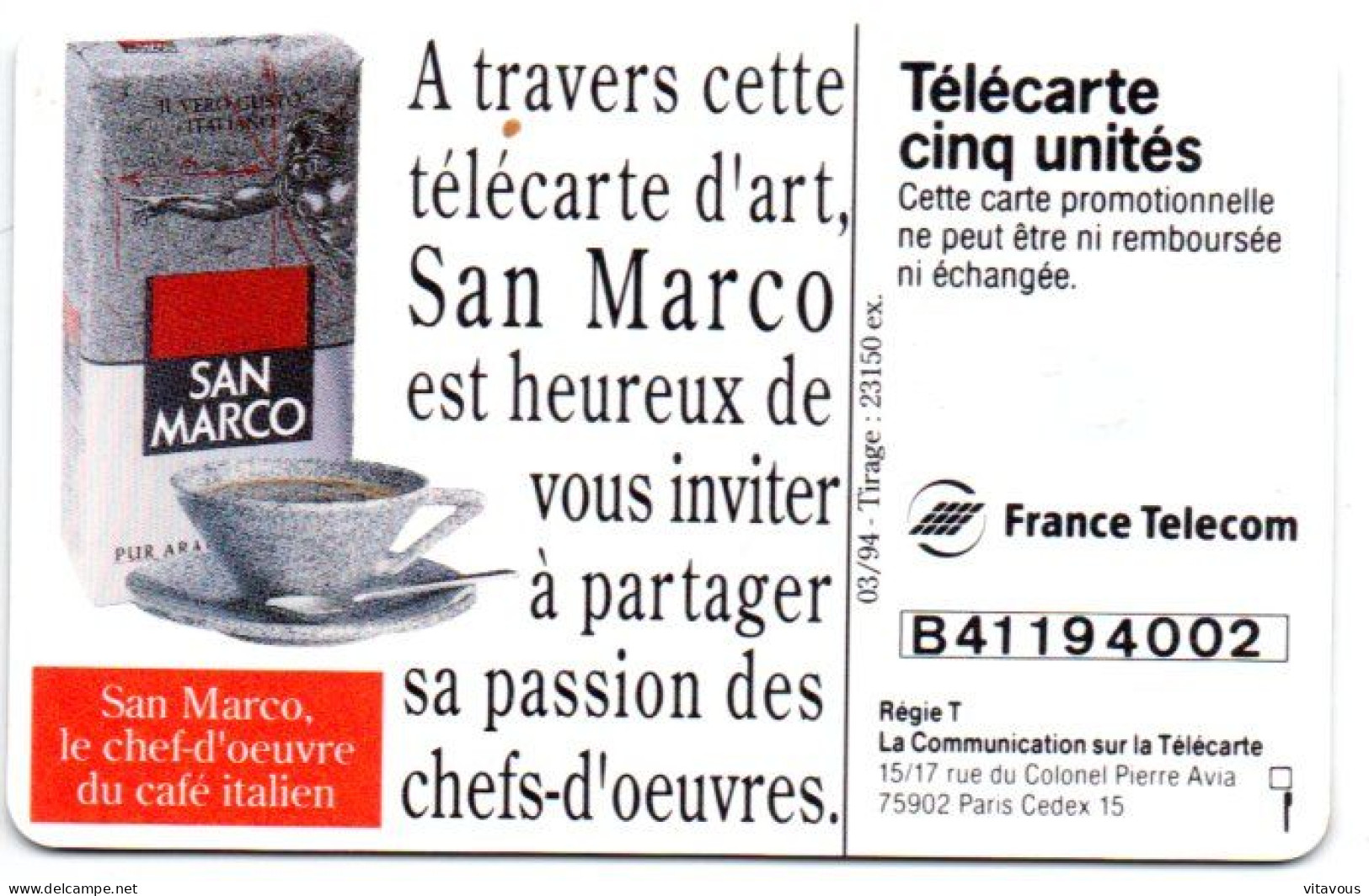 GN 21 SAN MARCO Vénus Café 1 Télécarte FRANCE 5 Unités Phonecard  (F 441) - 5 Einheiten