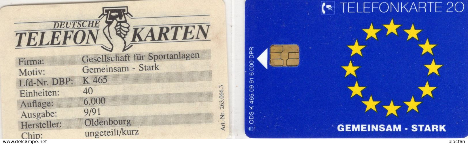 Sportanlage TK K 465/1991 ** 25€ 6.000 Exempl. Zertifikat EUROPA Aktiv Gesundheit/Beratung TC Stars Phonecard Of Germany - Sport