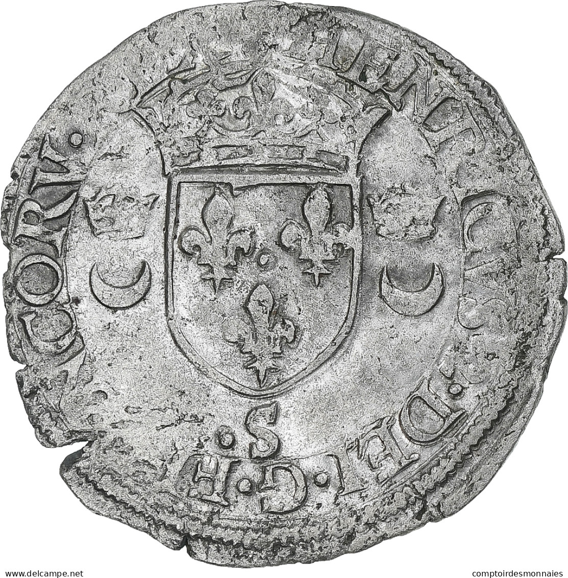France, Henri II, Douzain Aux Croissants, 1552, Troyes, TB+, Billon, Gadoury:357 - 1547-1559 Enrique II