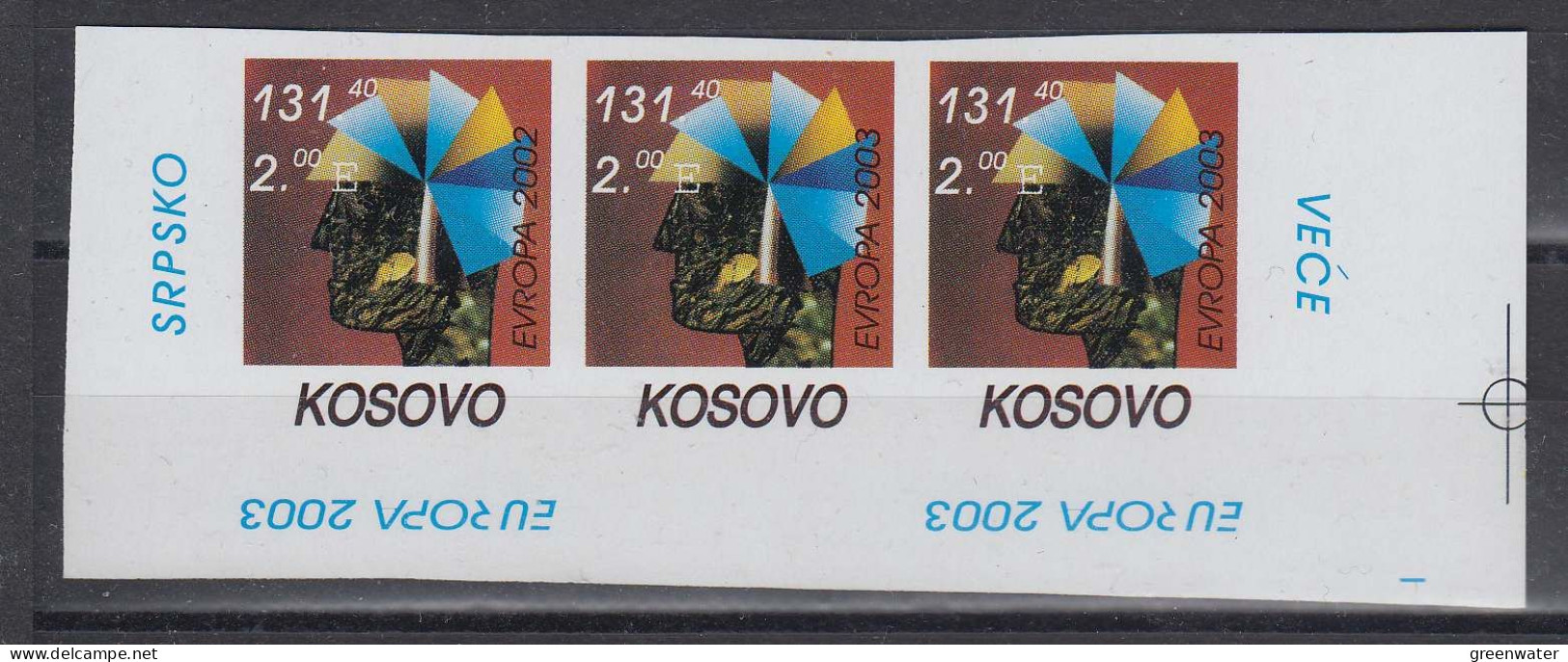 Europa Cept 2003 Kosovo 1v Strip Of 3(imperforated) ** Mnh (59136C) - 2003