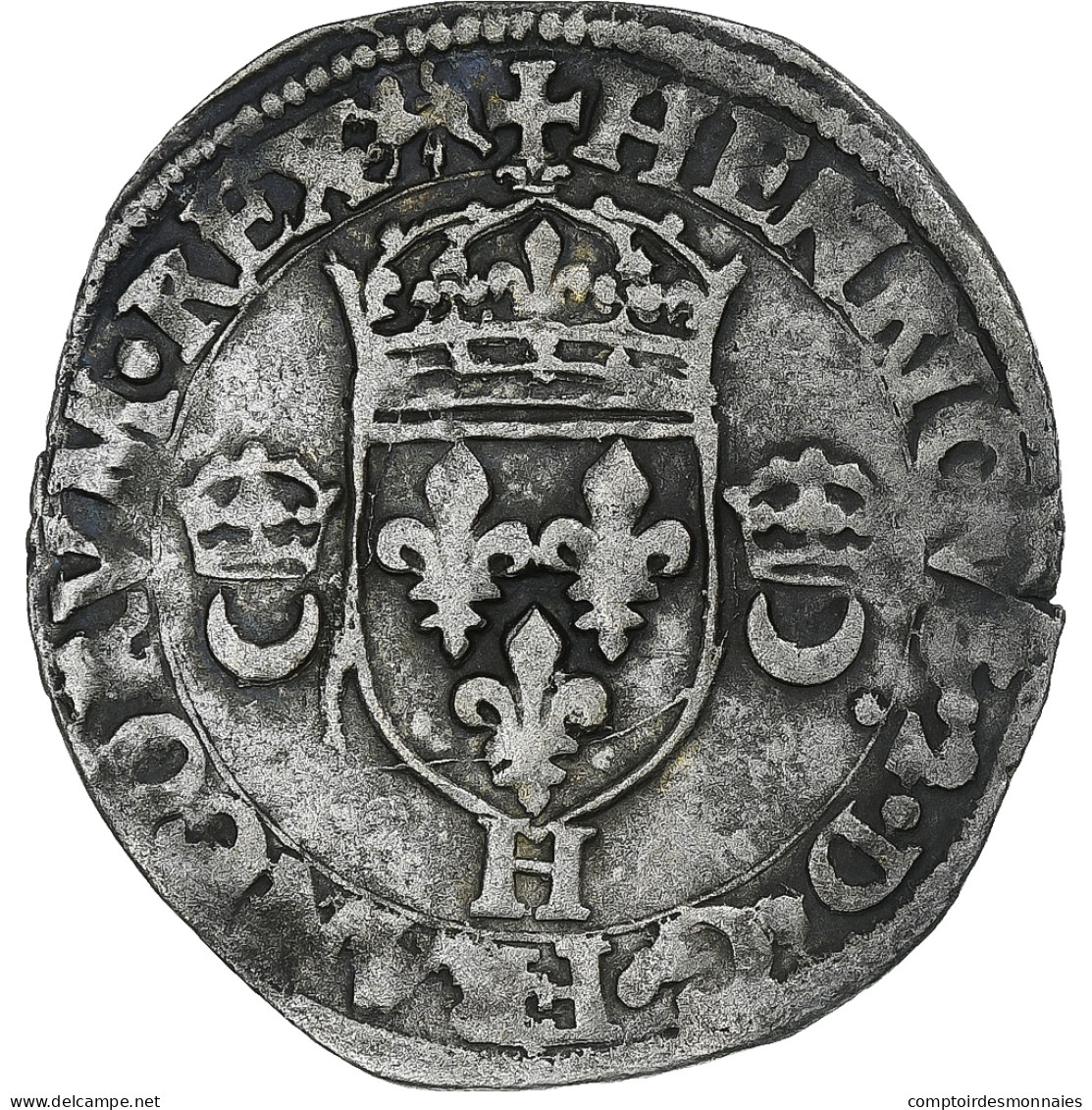 France, Henri II, Douzain Aux Croissants, 1550, La Rochelle, TB+, Billon - 1547-1559 Henry II